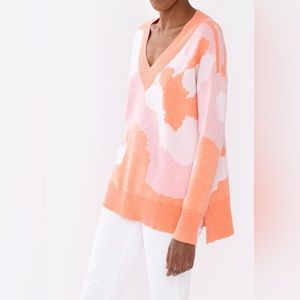 Kinross Cashmere HI LOW ISLAND VEE -Mango/Pink NWT